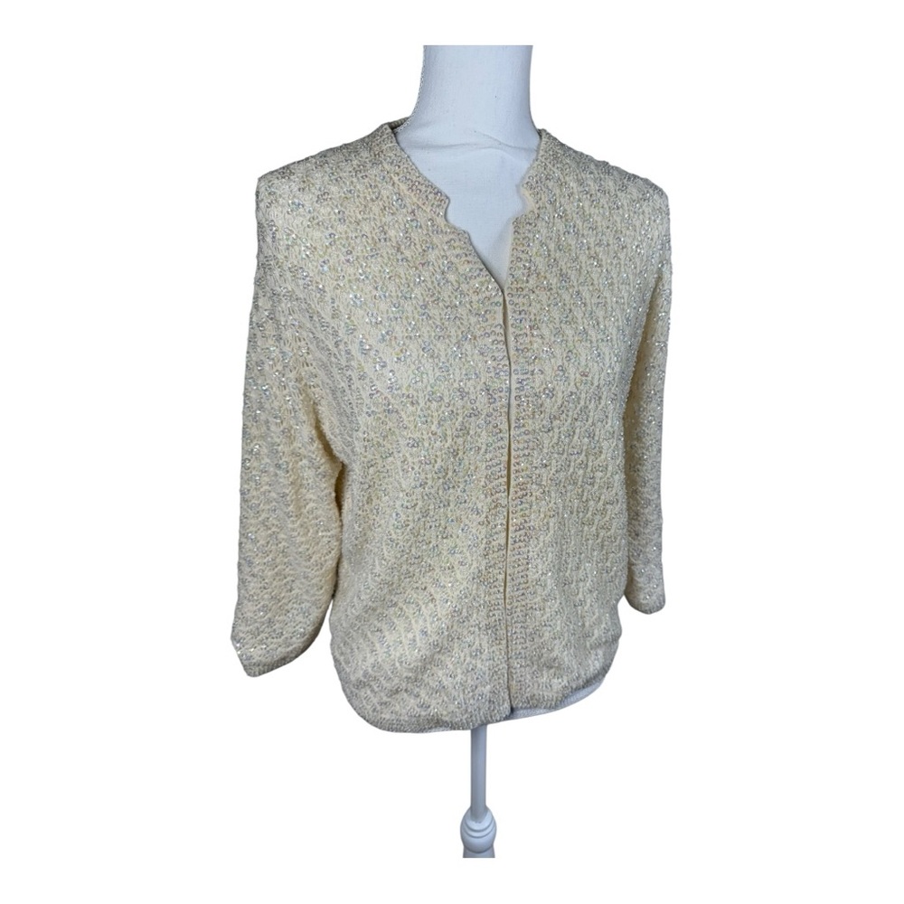 Vintage Imperial Beaded Sweater with‎ 3/4 Sleeves and Mandarin Collar
